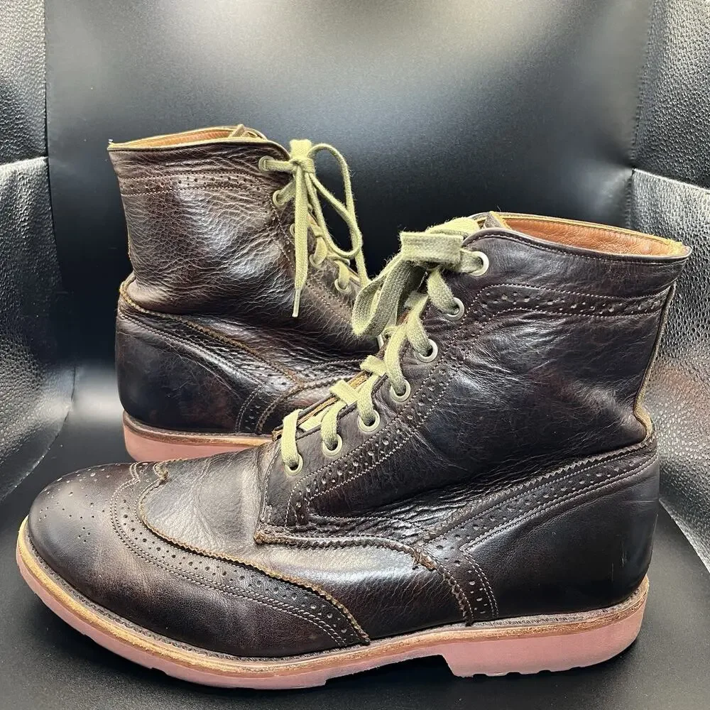 Walk-Over Brown Leather Wingtip Boots USA Vibram Sole Lace Up Heritage Mens 10.5